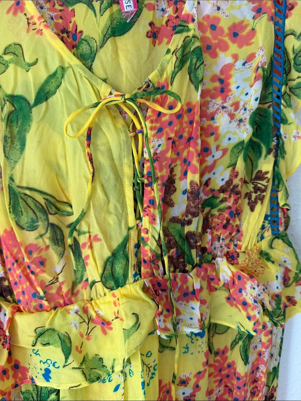 Plenty by Tracy Reese Yellow Floral Sheer Ruffle Flowy Maxi Dress Medium - Picture 5 of 8